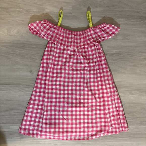 United Colors Of Benetton Other - Benetton Little Girls Dress Gingham Ruffle Dress Off Shoulder Red Green Sz 11-12